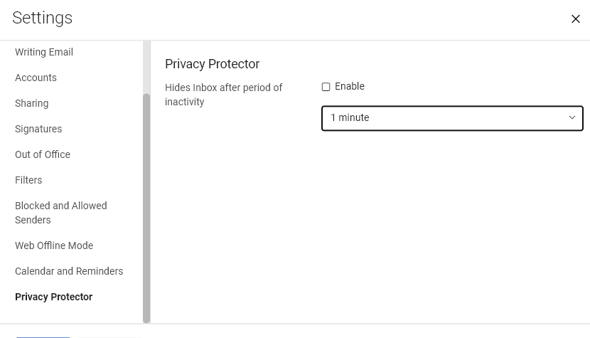 screenshot from webmail - Privacy Protector settings