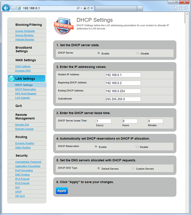 DHCP Settings Step 6