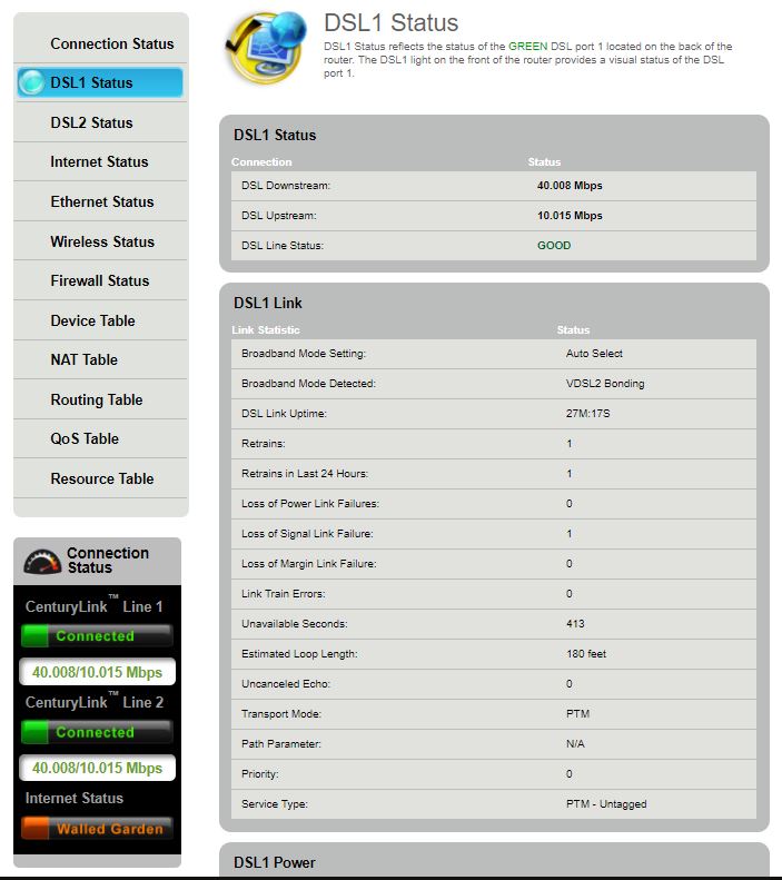 DSL1 Status Sample Image