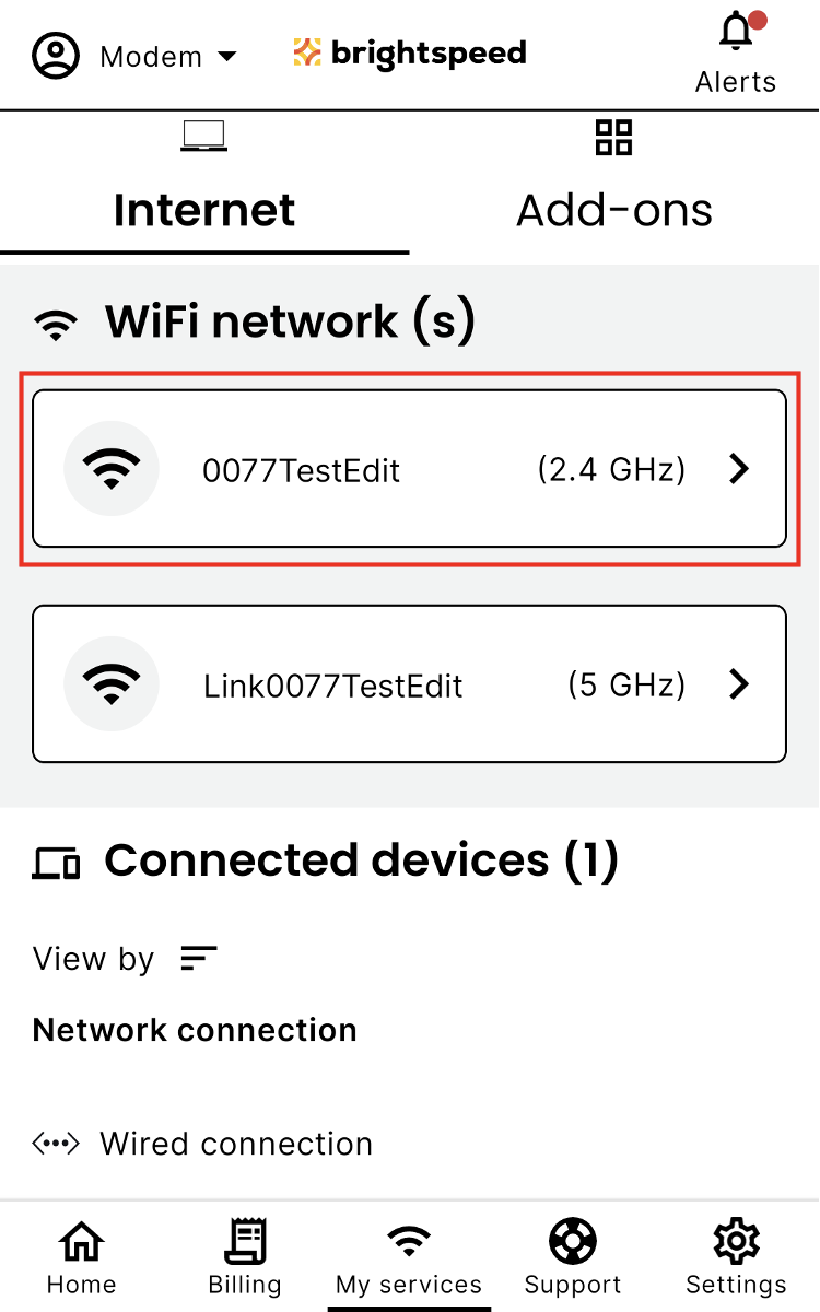 select your network to change password screenshot for brightspeed internet app